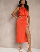 retro & icone Rochie Elegantă Portocalie cu Drapaj Rinastia