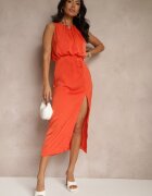 retro & icone Rochie Elegantă Portocalie cu Drapaj Rinastia