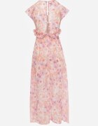 retro & icone Rochie evazată cu flori cu fantă pe picior și decupaje Aerante Roz