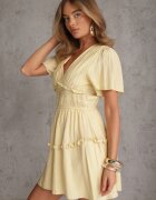 retro & icone Rochie evazată de vară din viscoză care evidențiază silueta Nikeis Galbenă
