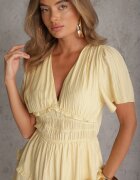 retro & icone Rochie evazată de vară din viscoză care evidențiază silueta Nikeis Galbenă