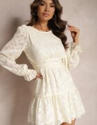 retro & icone Rochie Evazată Mini Bej deschis din țesătură Plumeti Marsane