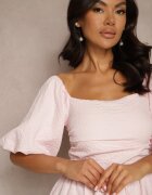 retro & icone Rochie evazată roz cu un top elastic și umeri bufanti Velzemia