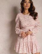retro & icone Rochie Evazată Roz Mini din țesătură Plumeti Marsane