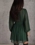 retro & icone Rochie evazată verde cu inserții semi-transparente și guler tip tunică Gelabine