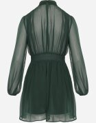 retro & icone Rochie evazată verde cu inserții semi-transparente și guler tip tunică Gelabine