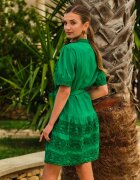 retro & icone Rochie Evazată Verde Din Dantelă cu Cordon Legat Vinka