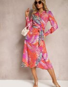 retro & icone Rochie Fioletovo-Bej cu închidere petrecută și curea din material textil Adnila