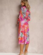 retro & icone Rochie Fioletovo-Bej cu închidere petrecută și curea din material textil Adnila