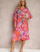retro & icone Rochie Fioletovo-Bej cu închidere petrecută și curea din material textil Adnila