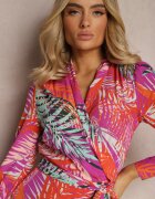 retro & icone Rochie Fioletovo-Bej cu închidere petrecută și curea din material textil Adnila