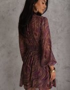 retro & icone Rochie Fioletowa Cambrată cu croială evazată cu mâneci transparente și guler înalt Relabia