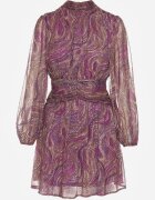 retro & icone Rochie Fioletowa Cambrată cu croială evazată cu mâneci transparente și guler înalt Relabia