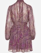 retro & icone Rochie Fioletowa Cambrată cu croială evazată cu mâneci transparente și guler înalt Relabia