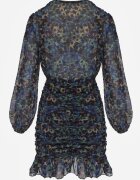 retro & icone Rochie Florală Negru-Albastră cu croi ajustat Decorată cu volane și drapaje Mirilira