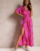 retro & icone Rochie Fucsia Evazată Maxi cu decupaje Aleri