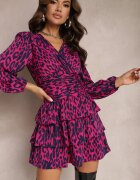 retro & icone Rochie Fucsia leopard cu volane Coso