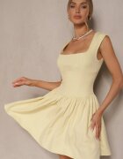 retro & icone Rochie Galbenă cu croială evazată cu decolteu pătrat Halivira