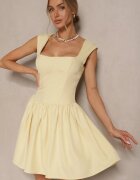 retro & icone Rochie Galbenă cu croială evazată cu decolteu pătrat Halivira