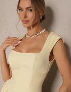 retro & icone Rochie Galbenă cu croială evazată cu decolteu pătrat Halivira