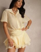 retro & icone Rochie Galbenă cu croială tip cămașă cu mânecă scurtă decorată cu volane Mirenora