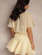 retro & icone Rochie Galbenă cu croială tip cămașă cu mânecă scurtă decorată cu volane Mirenora