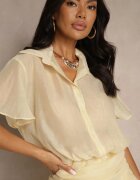 retro & icone Rochie Galbenă cu croială tip cămașă cu mânecă scurtă decorată cu volane Mirenora