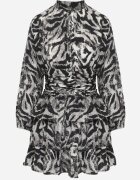 retro & icone Rochie Gri Cambrată cu Volane și Mânecă Lungă Virma