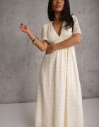 retro & icone Rochie Lungă din Dantelă Ajurată cu Elastic în Talie Bej deschis Gemisa