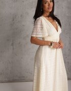 retro & icone Rochie Lungă din Dantelă Ajurată cu Elastic în Talie Bej deschis Gemisa