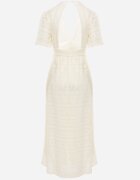 retro & icone Rochie Lungă din Dantelă Ajurată cu Elastic în Talie Bej deschis Gemisa