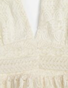 retro & icone Rochie Lungă din Dantelă Ajurată cu Elastic în Talie Bej deschis Gemisa