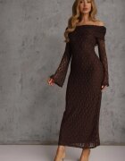 retro & icone Rochie Maro de Dantelă de Cocktail cu Umerii Descoperiți Eperria