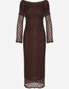 retro & icone Rochie Maro de Dantelă de Cocktail cu Umerii Descoperiți Eperria