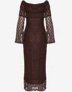 retro & icone Rochie Maro de Dantelă de Cocktail cu Umerii Descoperiți Eperria