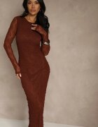 retro & icone Rochie Maro Din Dantelă Tip Longsleeve Cu Croi Cambrat Zenoresa