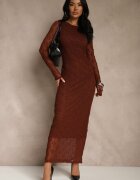 retro & icone Rochie Maro Din Dantelă Tip Longsleeve Cu Croi Cambrat Zenoresa