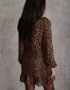 retro & icone Rochie Maro Drapată cu Croială Petrecută și Volan cu Imprimeu Leopard Semindria