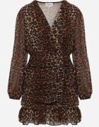 retro & icone Rochie Maro Drapată cu Croială Petrecută și Volan cu Imprimeu Leopard Semindria