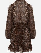 retro & icone Rochie Maro Drapată cu Croială Petrecută și Volan cu Imprimeu Leopard Semindria