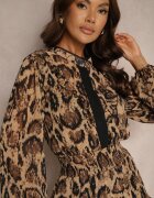 retro & icone Rochie Maro Leopard cu croială evazată cu guler înalt și volane Labrette