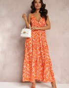 retro & icone Rochie Maxi Portocalie cu Bretele Reglabile cu Imprimeu Abstract Jerela