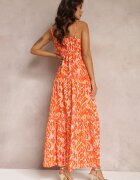 retro & icone Rochie Maxi Portocalie cu Bretele Reglabile cu Imprimeu Abstract Jerela