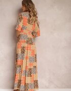 retro & icone Rochie Maxi Portocalie cu mânecă scurtă și cu elastic la talie din viscoză Aveda