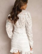 retro & icone Rochie Mini Albă Ajustată cu Drapaj și Model pe Plasă Welisia