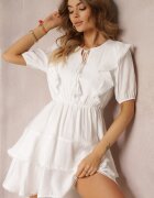 retro & icone Rochie mini albă cu elastic în talie și volane Makenza
