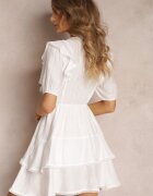 retro & icone Rochie mini albă cu elastic în talie și volane Makenza