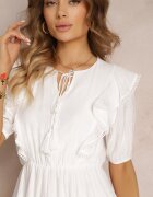 retro & icone Rochie mini albă cu elastic în talie și volane Makenza