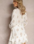 retro & icone Rochie Mini Albă cu Frunze cu Croială Evazată și Volan Lairee