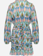 retro & icone Rochie Mini Albastru-Verde Încrețită cu Volane cu Croială Cambrată cu Decolteu Petrecut Aragnila